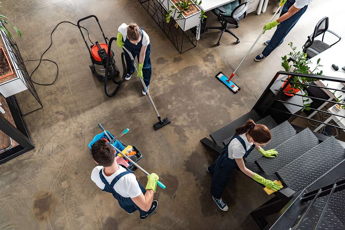 Avengers Cleaning Services team providing eco-friendly commercial cleaning for a spotless business.